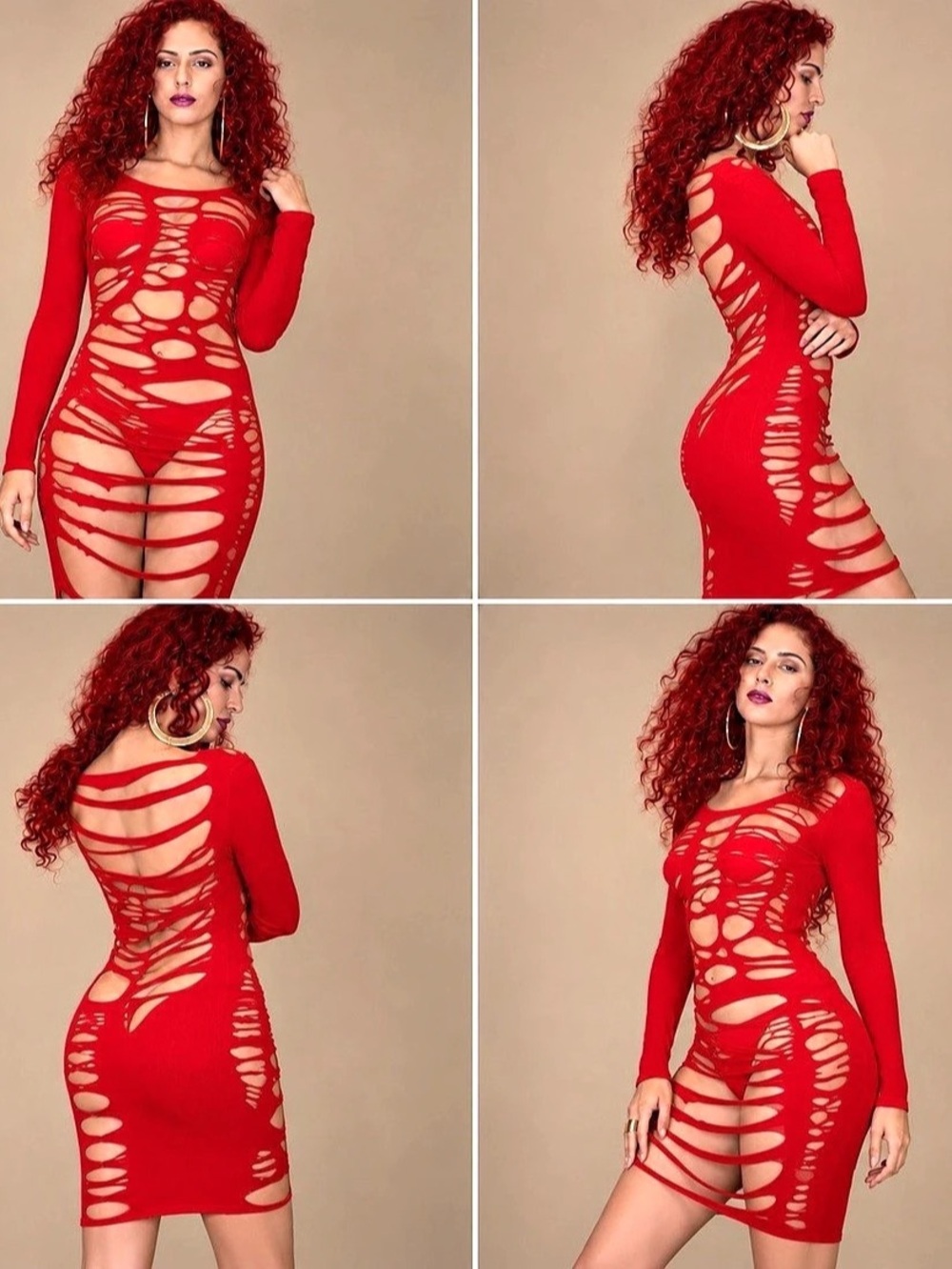 De Garcia Umbra Shredded Mini Dress Red Long Sleeve